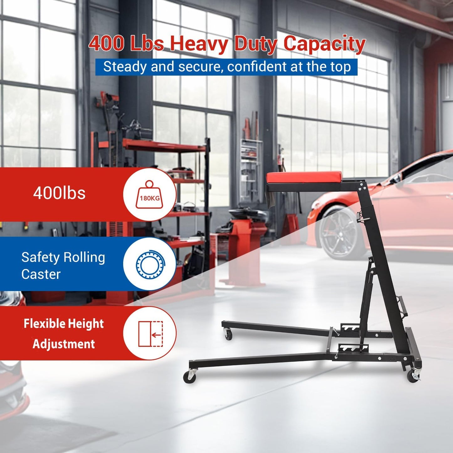 MERXENG 400lbs High Top Automotive Engine Creeper, 48" to 66" Adjustable Height Creeper for Garage Workshop Repair Maintenance Mechanic