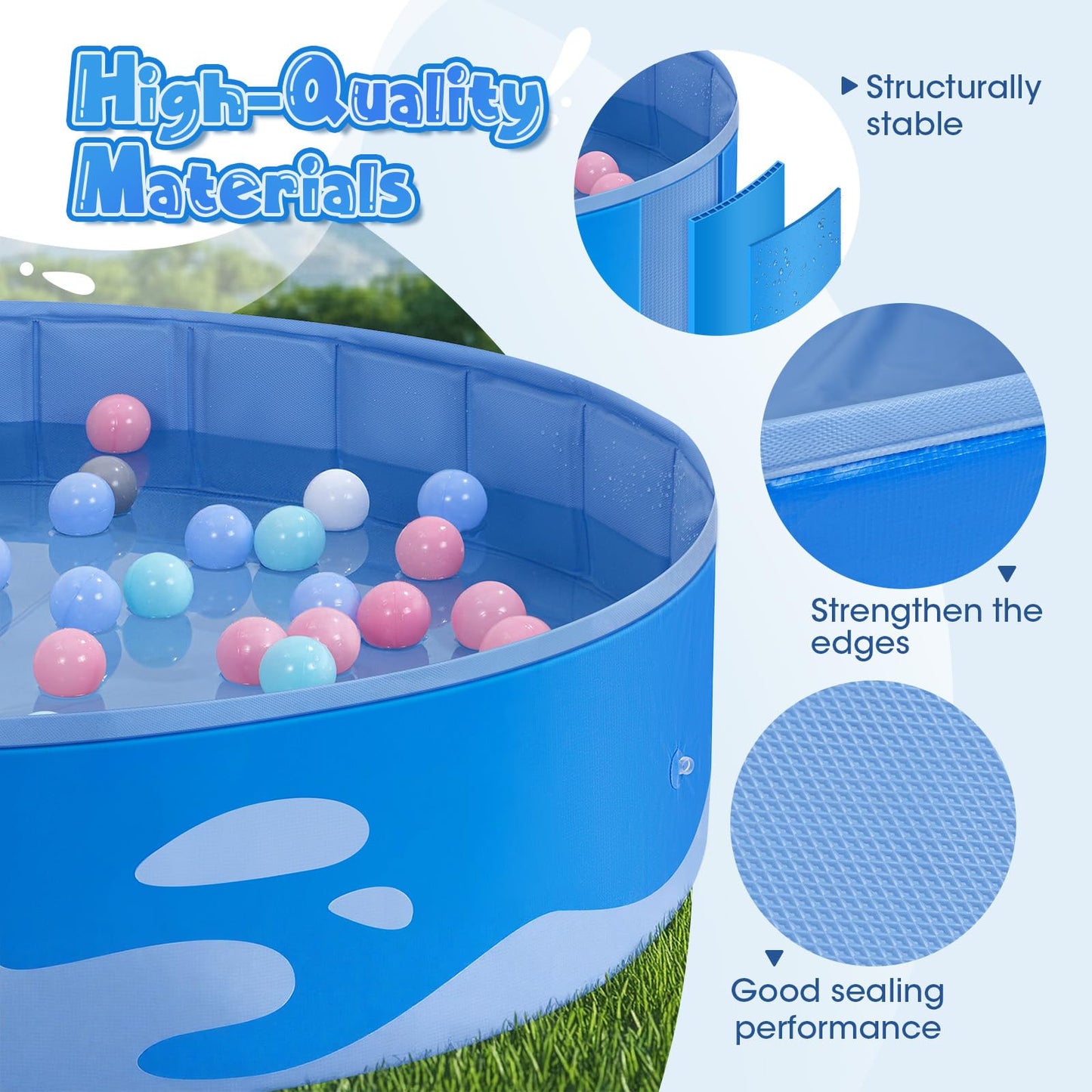 Peradix Paddling Pool for Kids and Dogs, 48" Portable Baby Pool with Canopy for Toddlers Summer, Foldable Kiddie Tent with Sun Shade Outside Water Toys for Backyard Beach, Easy Setup & Carrying Bag