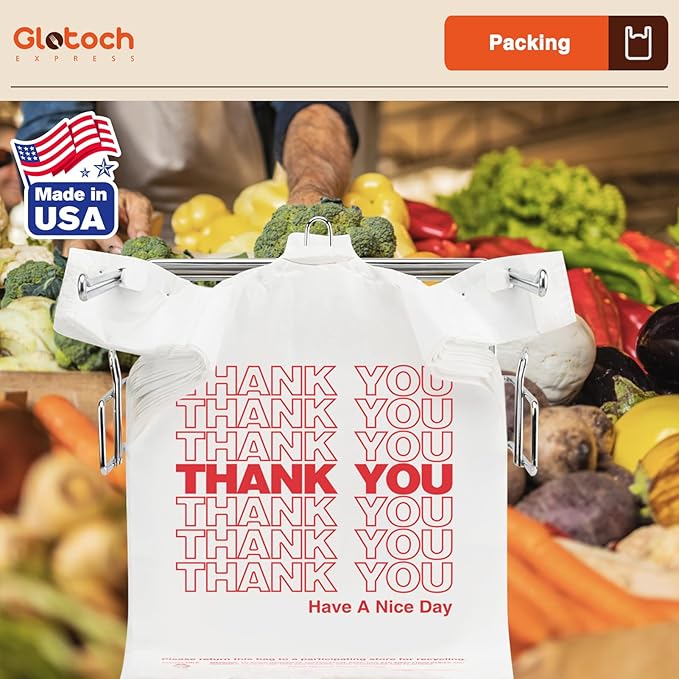 Glotoch Plastic Grocery Store Bags 84000 Count (84 Boxes,1000 Count/box) Pallet Package for Small Business, Thank You Bags with Handles for T-shirt Restaurant, Retail, Takeout, Stores, Shopping