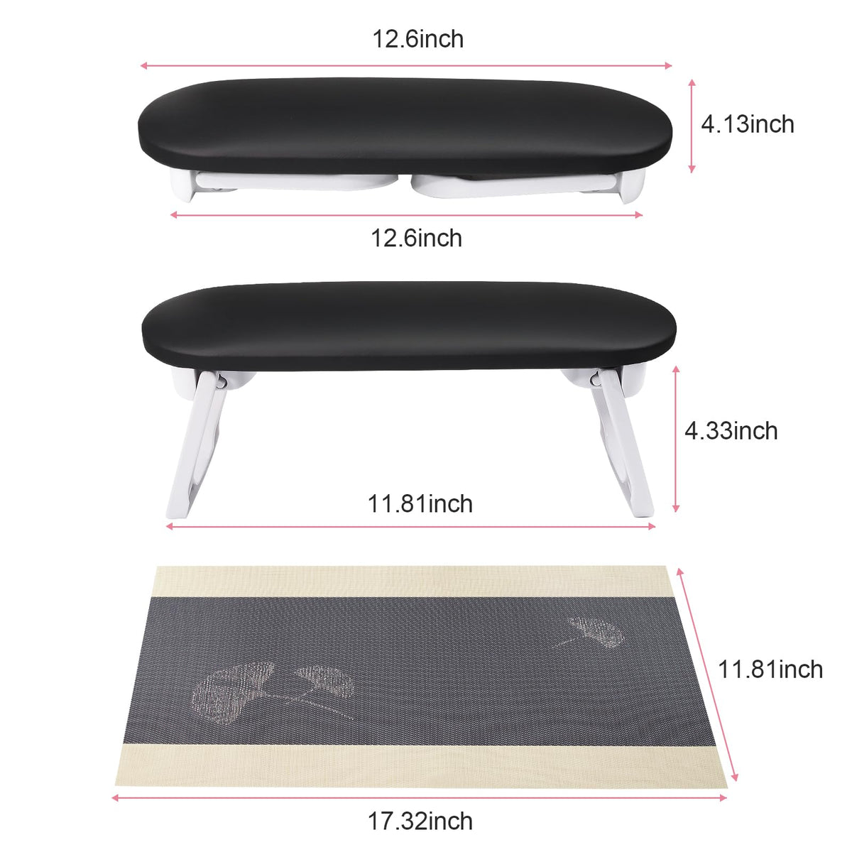 Subay Nail Arm Rest, Foldable PU Leather Manicure Hand Rest for Acrylic Nails Cushion Hand Holder, Nail Arm Rest Pillow Nail Art Tool for Nails Tech Manicure Pedicure Salon Home Use - Black