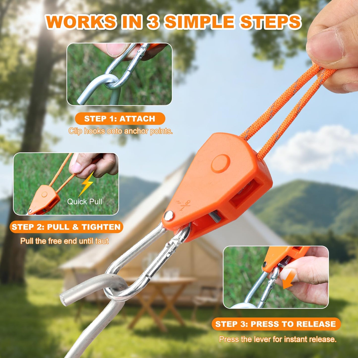 Longer 14ft Retractable Paracord Rope Tie Down Ratchet Strap Small Straps Mini Rope Cam Lock Tent Canopy Tie Down Adjustable Outdoor Windproof Tightener Tensioner Hanger Grow Light 4 Pack 1/8""