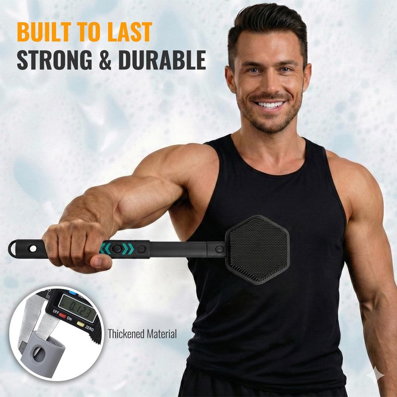 AIMAIAIMAI Silicone Back Scrubber for Shower – 21in Extendable Shower Brush with Long Handle – Dual-Sided Back Brush with Non-Slip Grip, Gentle Cleansing & Exfoliation for Men, Women, Elderly (Black)