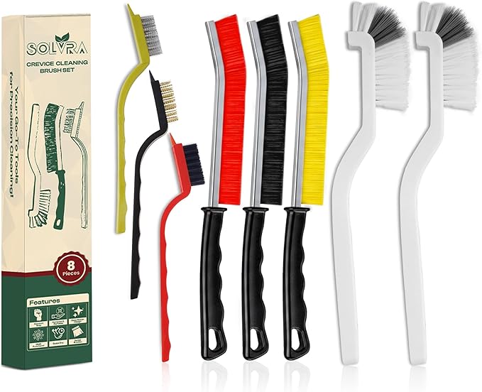 8 Pcs Crevice Cleaning Brush Set â Hard Bristle Cleaning Tools for Grout, Gaps & Narrow Spaces â Multi-Purpose Grout Brush, for Cleaning Bathroom, Shower, Window Tracks, Kitchen