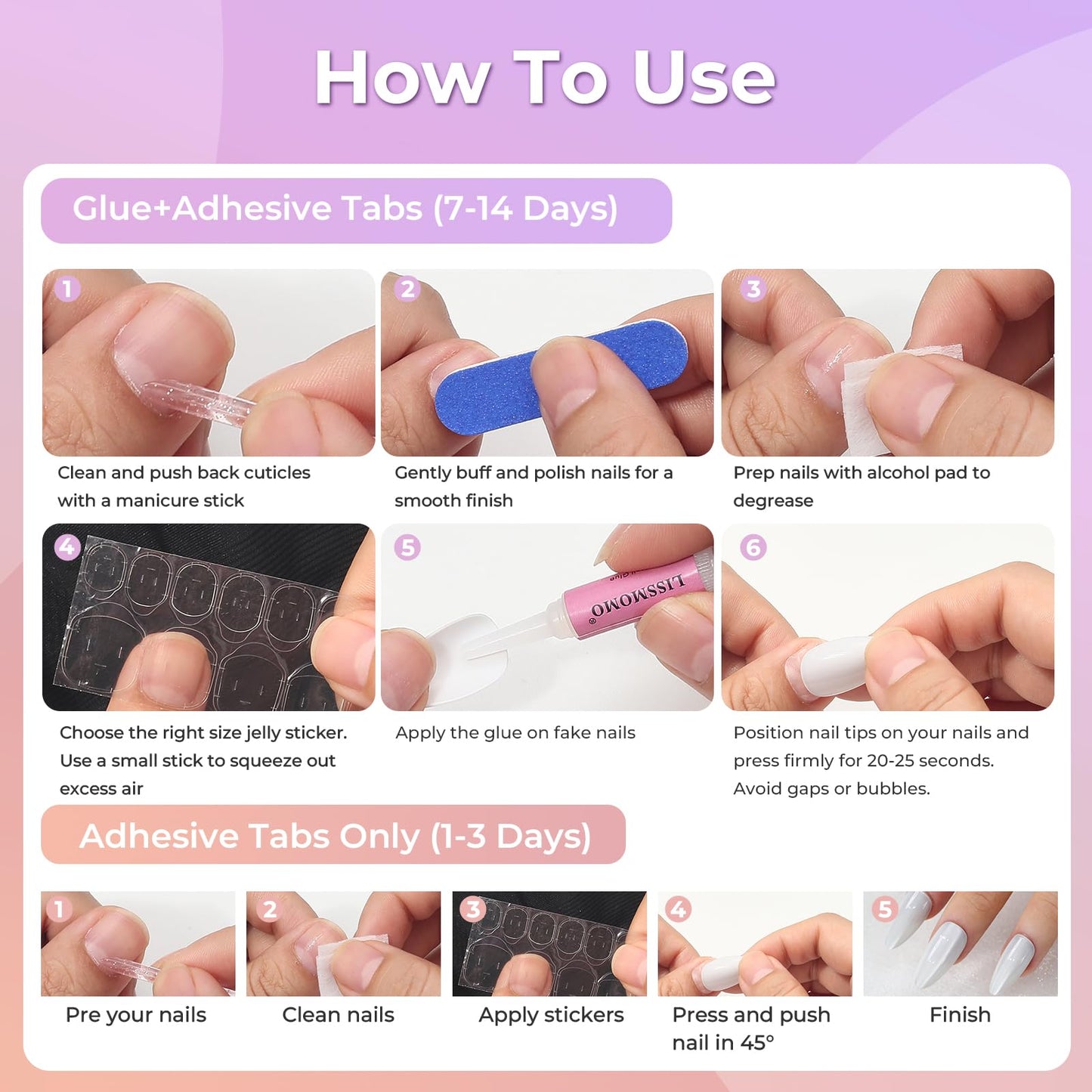Press on Nails Short Square 2 Pack, Raspberry Pink Glitter French Tip | Warm Brown Glittery Nail Press ons- 60Pcs Stick on Nails Kit, Reusable False Nails for Girls(L1808_1323)