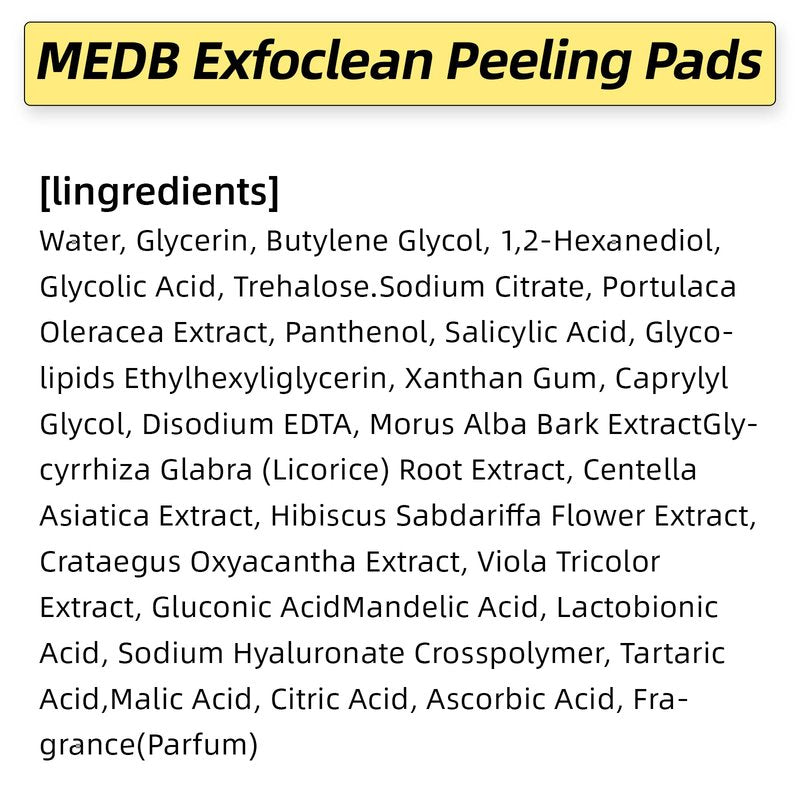 MEDB Exfoliating Pads, Dual-Textured Facial Pad for Exfoliation and Pore Care with AHA & BHA, Salicylic Acid Brightening, Hydrating, for Radiant & Clear Skin, Korean Skincare 60 Counts
