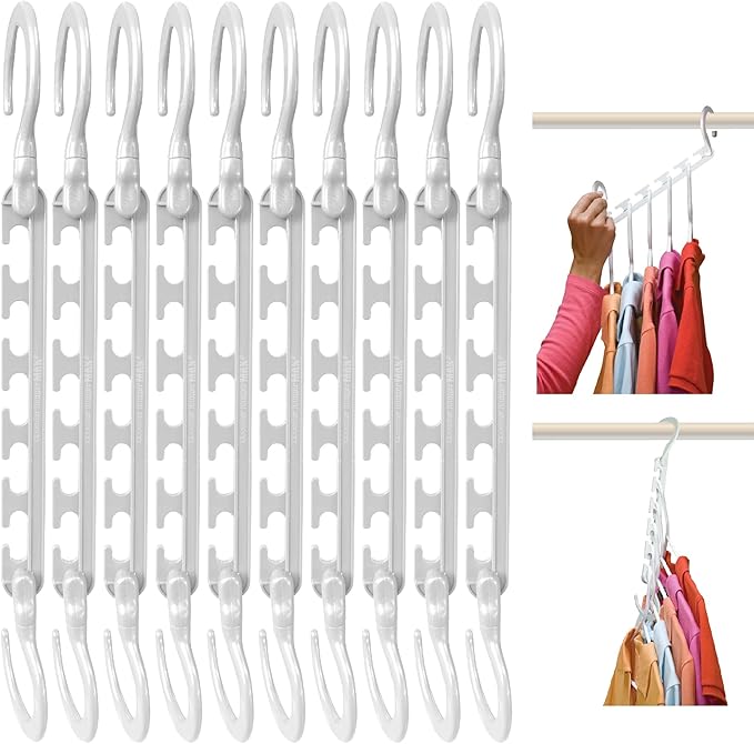 Wonder Hanger Max 10-Pack Space Saving Hangers, Reinforced Hooks Swivels 360°, Cascading Hanger, College Dorms & Storage Closet Organizer, Fully Assembled â White