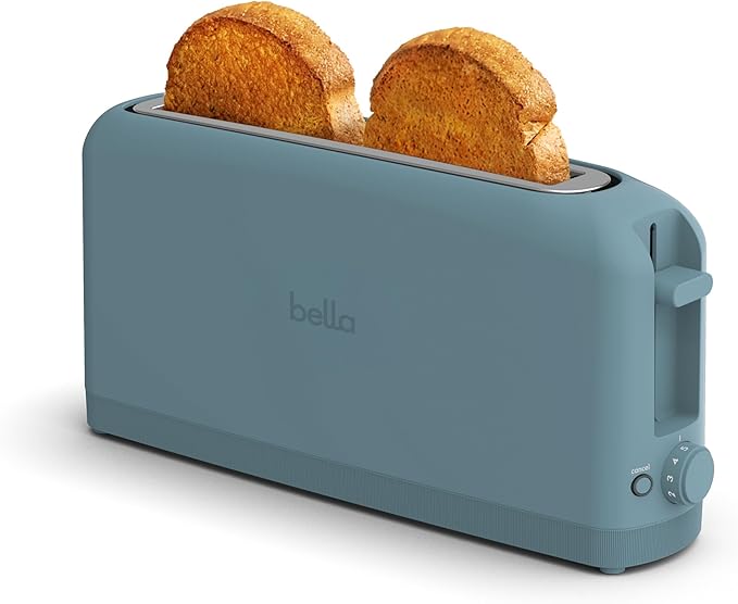 bella 2 Slice Slim Toaster, Fits-anywhere⢠Kitchenware, 6 Setting Shade Control with Reheat & Cancel Buttons, Fits Sourdough, 10â Long Slot, Anti Jam & Auto Shutoff, 900 Watt, Surf