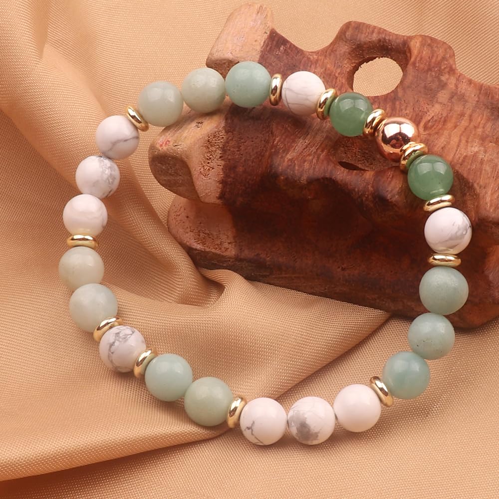 KSQS Healing Stone Bead Bracelet for Women, Natural Gemstones Balance Protection Bracelet, Spiritual Crystal Beads Bracelet Anxiety Relief with Meaning Card(#40)