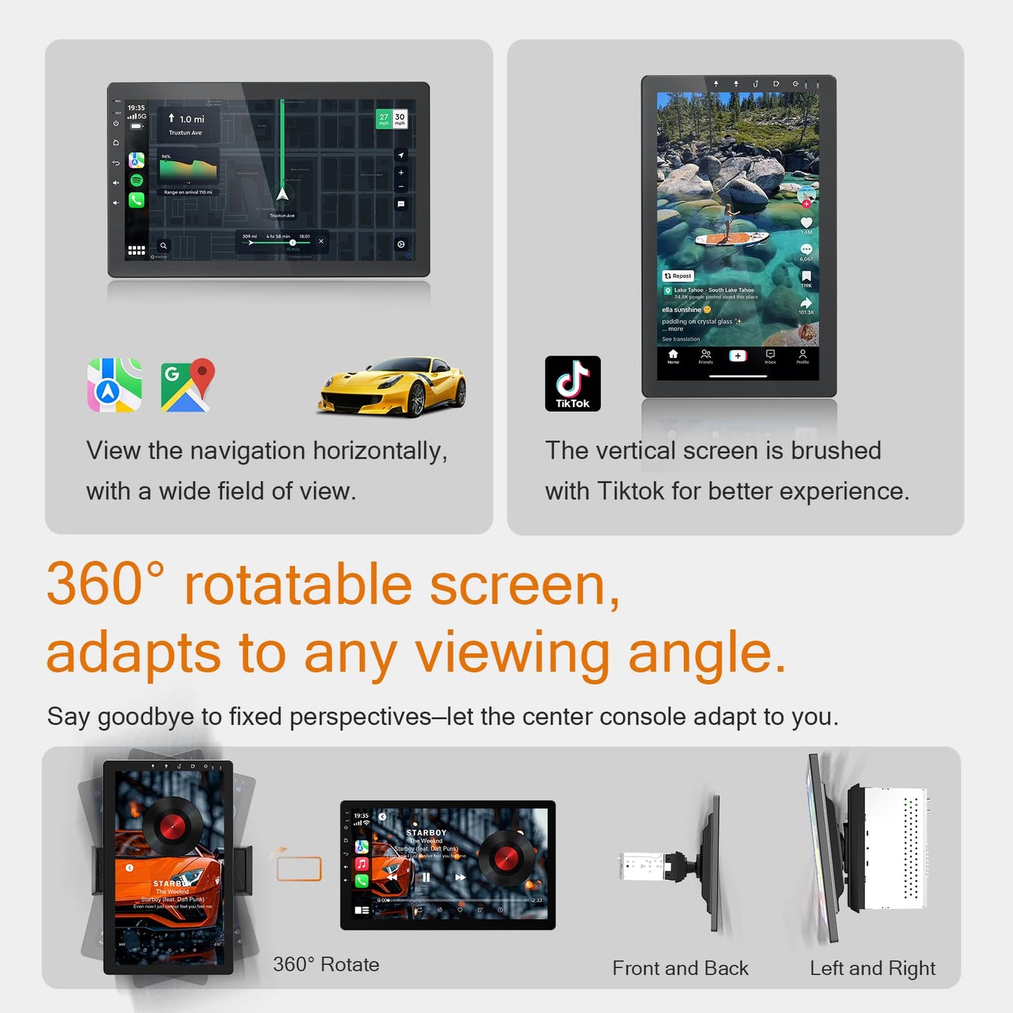 Haudio 10.1 Inch Single Din Radio Car Stereo,Support Wireless CarPlay and Android Auto,360 Rotatable Screen with 1080P Rear Camera,Mirror Link|Bluetooth|Music Play|AUX|FM/AM|SWC,Android Car Radio