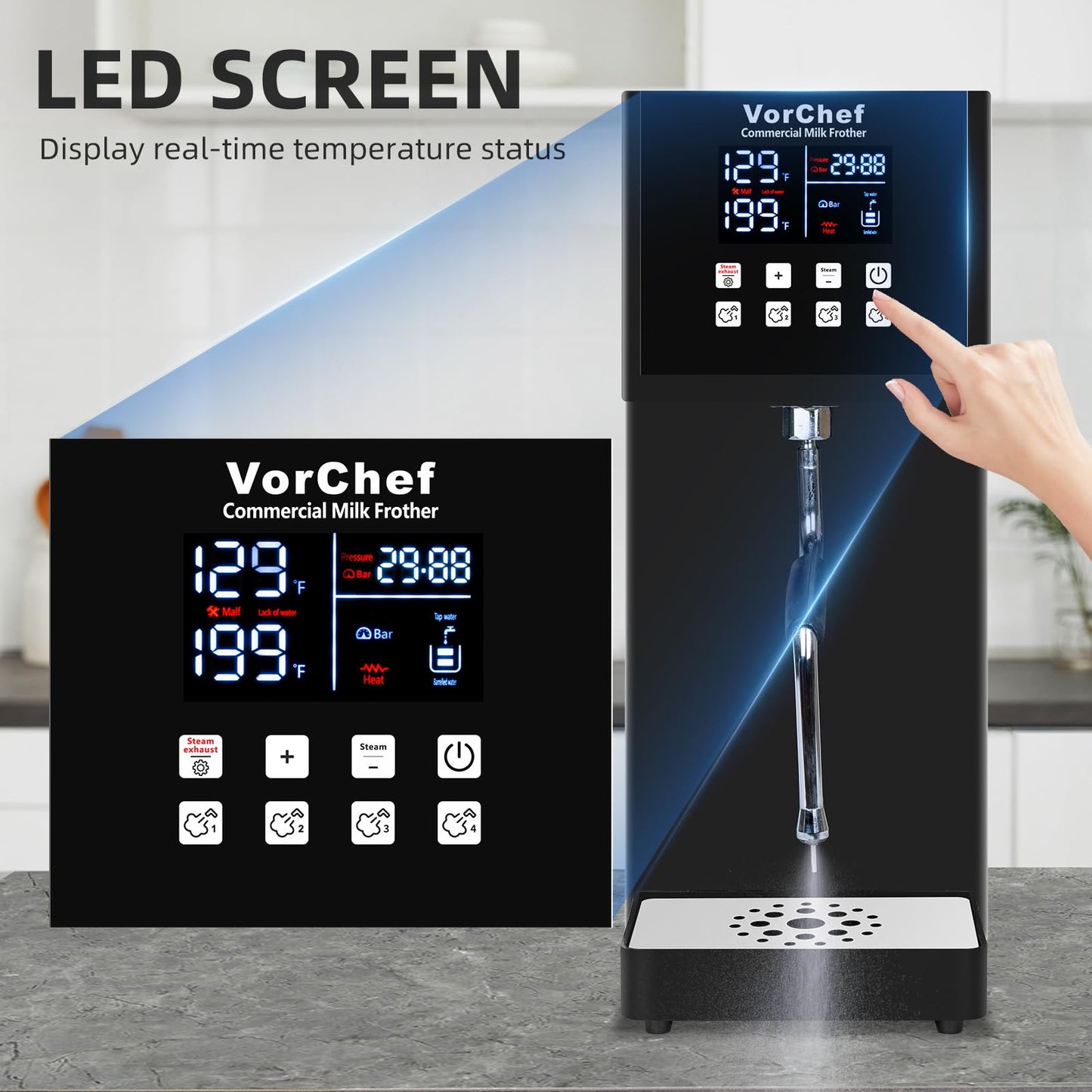 VorChef Commercial Milk Frother, 2200W 110V Automatic Steam Machine Electric Steam Milk Frothing Machine Coffee Milk Foam Machine Steamer for Tea Coffee Shop Black
