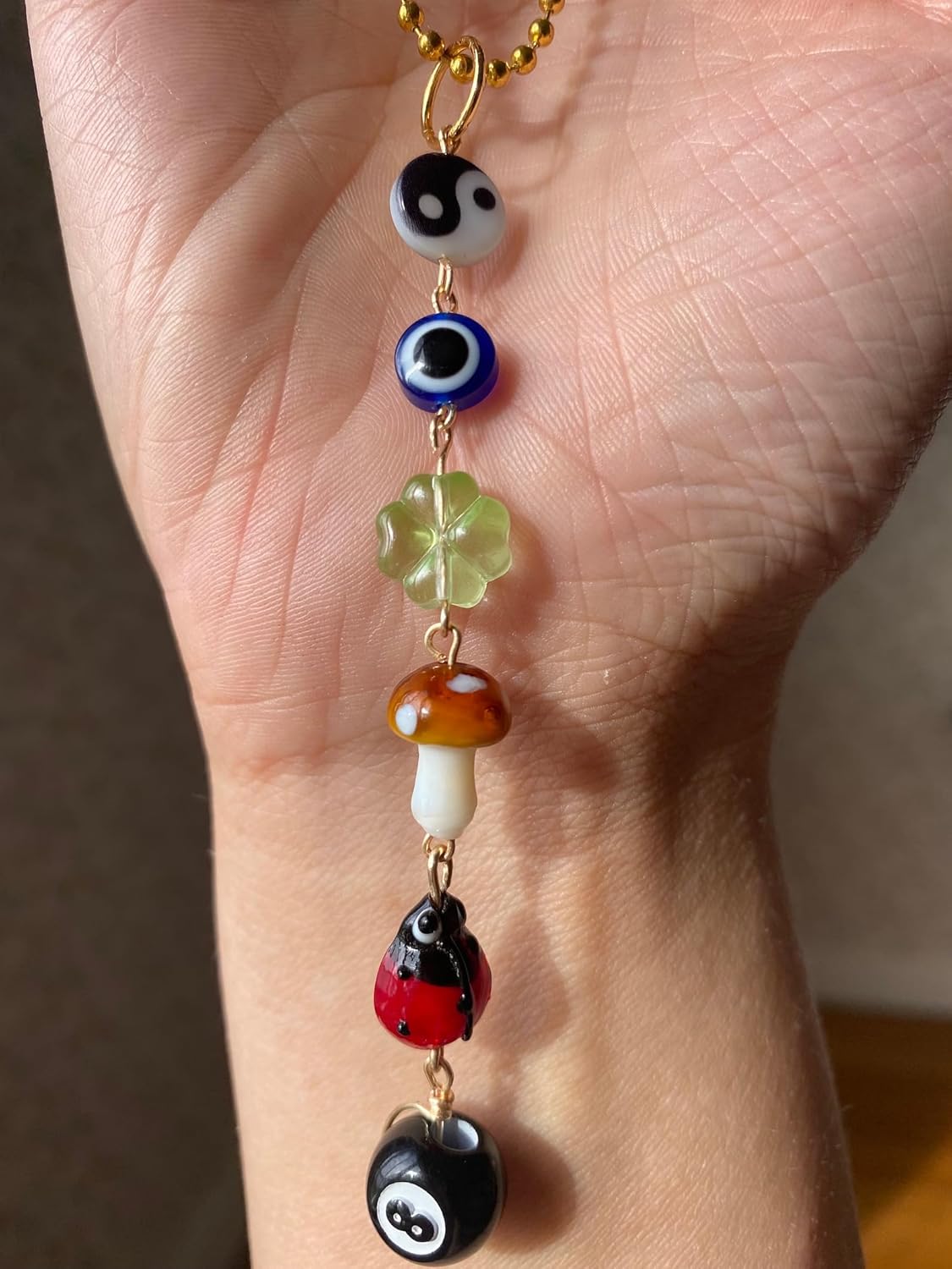 Agromusk Evil Eye Car Hanging Ornament,Good Lucky Days Car Charm,8 Ball Mushroom Four-Leaf Clover Pendant for Car Rear View Mirror,Cute Boho Evil Eye Ladybug Yin Yang Symbol Car Decor Accessories