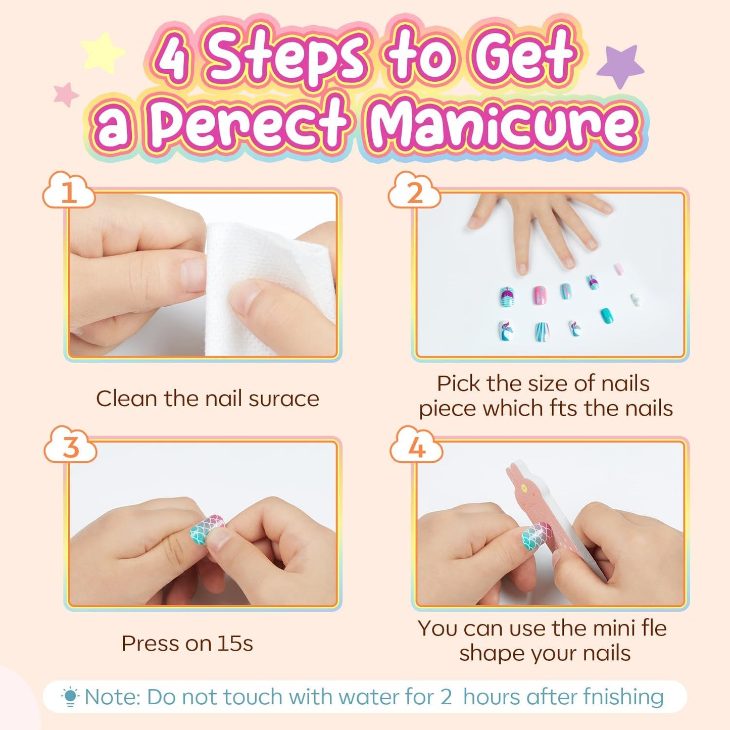 Modelones Press on Nails for Kids 144Pcs 6 Pack Children Acrylic Fake Nails Pre-glue Full Cover Glitter Gradient Color Cloud Heart Short False Nail Art Kits Sets Christmas Gifts for Kids Girls
