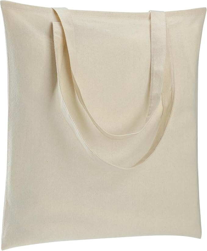 Carbrea 48 Pack Canvas Tote Bag - Lightweight Thin Tote Bags Bulk Blank Shopping Reusable Grocery Bags for DIY Gift Sublimation Activity - Beige
