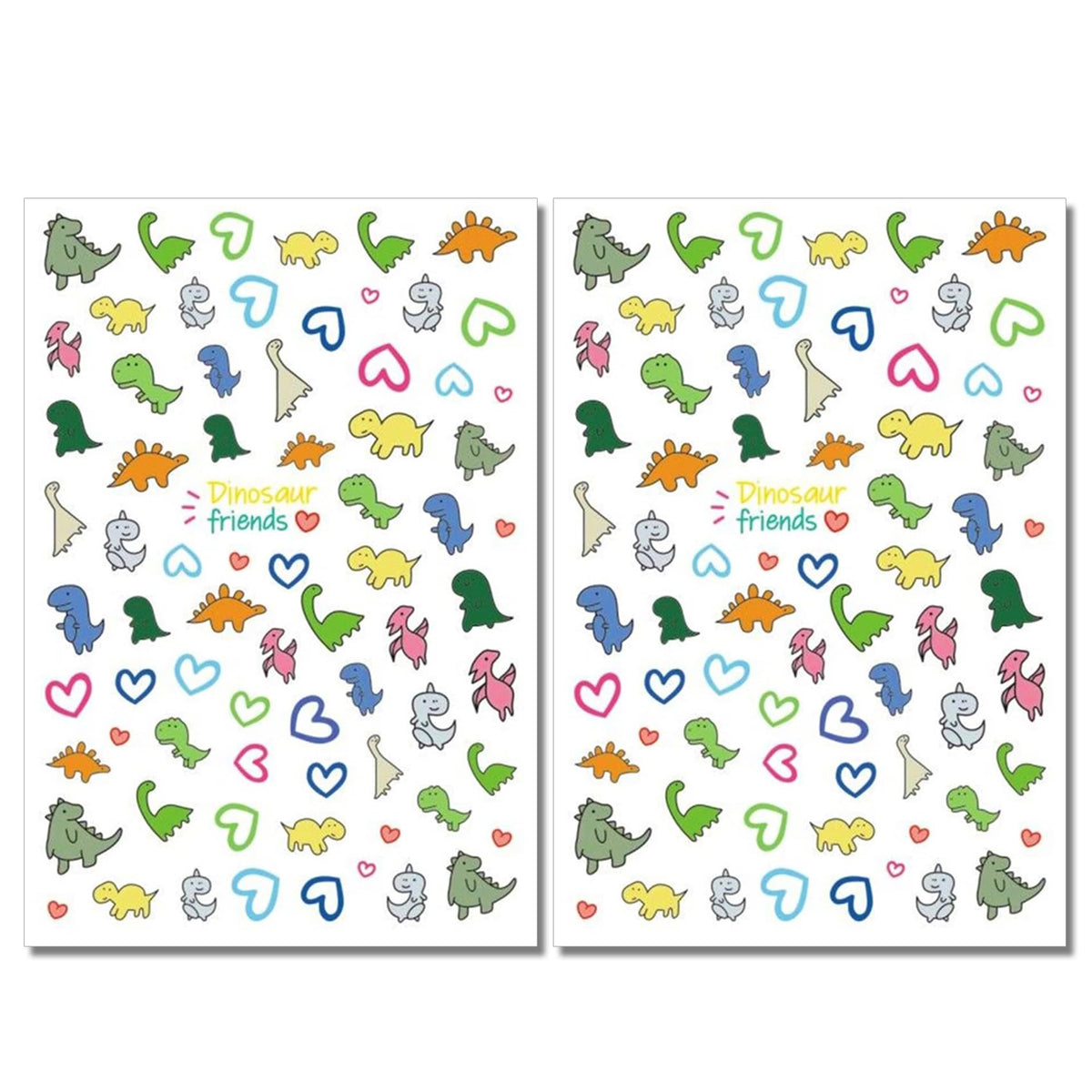 IDDFEVE Dinosaur Nail Art Stickers for Kids- Cute Cartoon Designs, 3D Self-Adhesive Heart DIY Nail Art Decals for Little Girls, Toddler (2 Sheets)