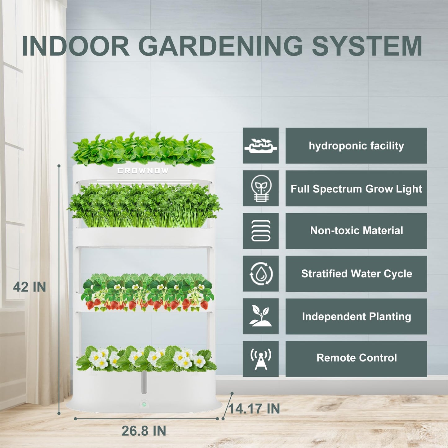 64 Pods Large Capacity Hydroponic Tower,4-Layer Hydroponics Growing System with Full-Spectrum LED Grow Light,Auto Circulating Water,Indoor Hydroponic Garden for Plants Herb Vegetable