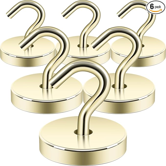 Neosmuk Magnetic Hooks, Cruise Ship Essentials, 120lb+ Heavy Duty Magnetic Hooks for Cruise Cabins, Refrigerator, Grill, Hanging, and Travel | Extra Strong Must-Haves Magnet Hook,Gold