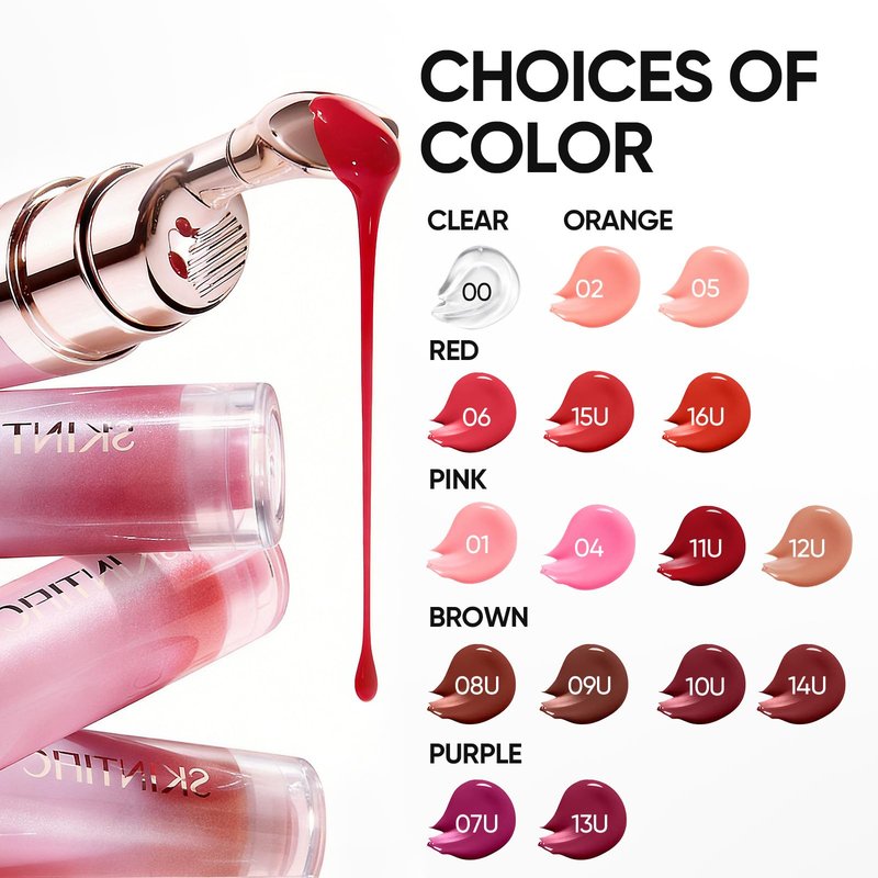 SKINTIFIC Peptide Brightening Lip Serum(01U Baby Pink-Update), Hydrating & Plumping Tinted Lip Gloss, Moisturizing Lip Balm with Polypeptides & Squalane for Glossy Sheer, Less Sweet
