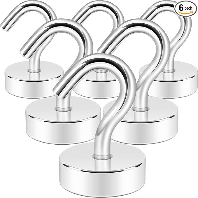 Neosmuk Magnetic Hooks, Cruise Ship Essentials, 30lb+ Heavy Duty Magnetic Hooks for Cruise Cabins, Refrigerator, Grill, Hanging, and Travel | Extra Strong Must-Haves Magnet Hook,Silver