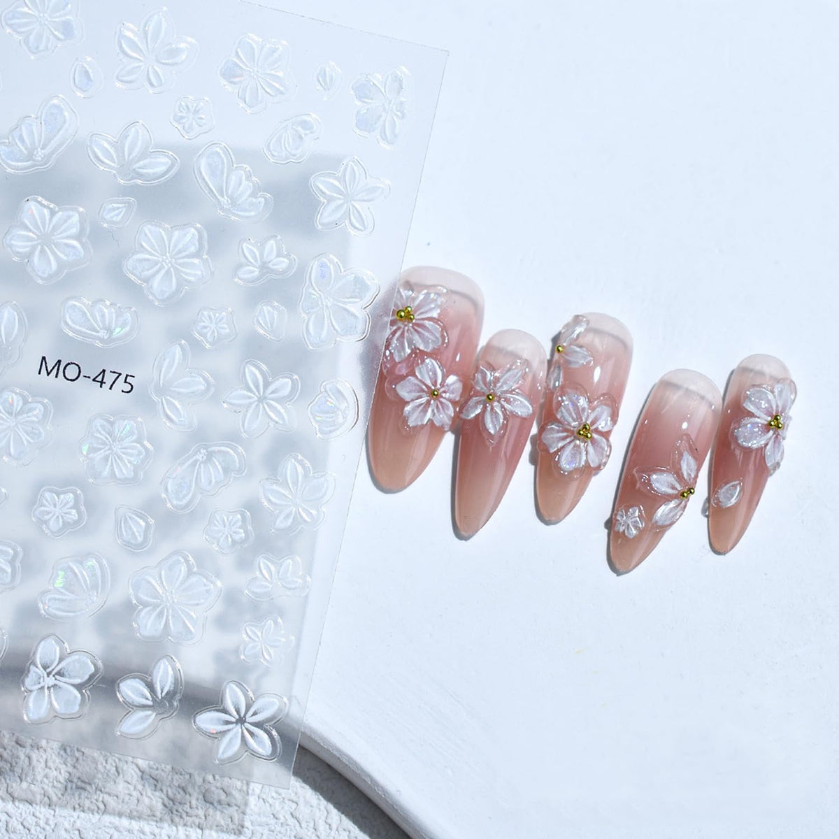 3 Sheets Flowers Nail Art Stickers Decals 5D Embossed Self-Adhesive Nail Decals White Pink Brown Floral Designs Spring Summer Supplies for Acrylic Nails DIY Women Manicure Decoration Accessories