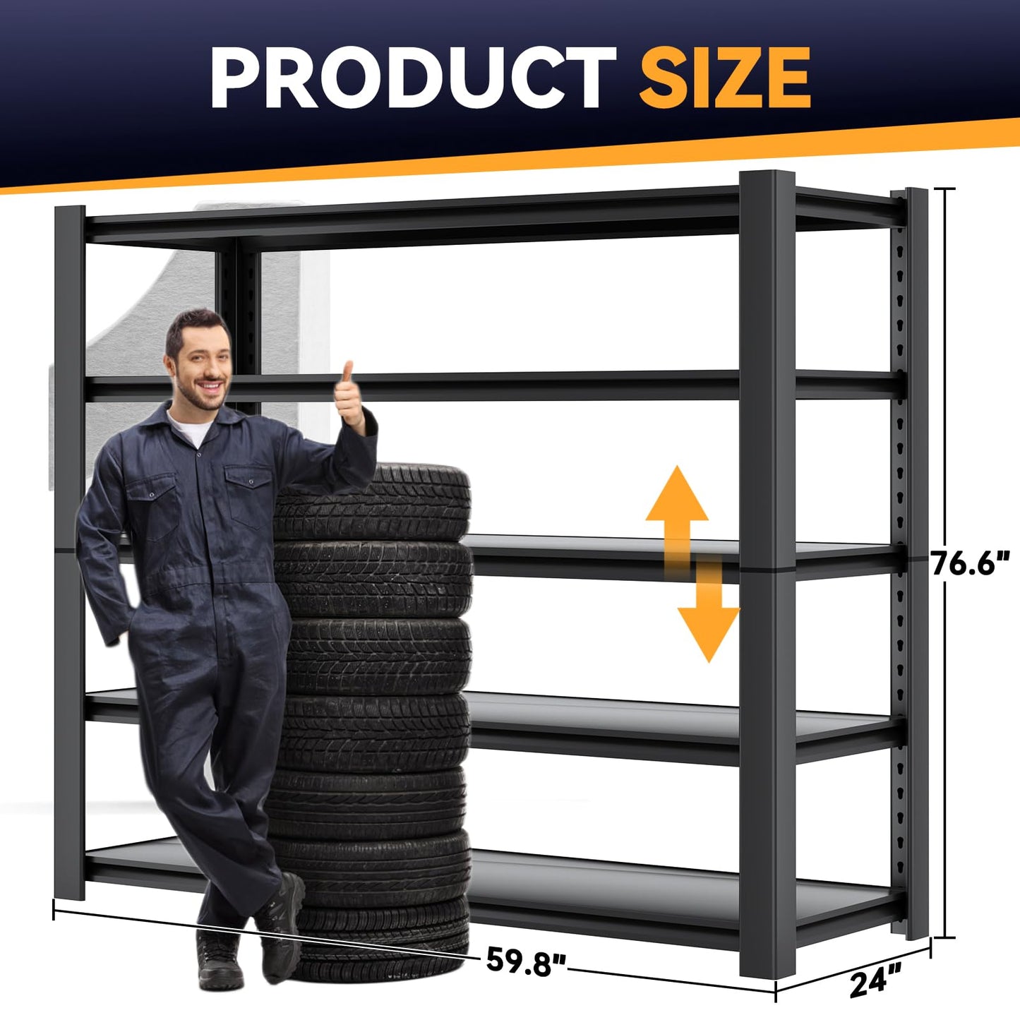 Nexvrtau Heavy Duty Garage Storage Rack, High Capacity Deep Metal Shelving for Bulky Items, 3000 lbs Steel Storage Shelves, 59.8''W x 24''D x 76.6''H 1Pack