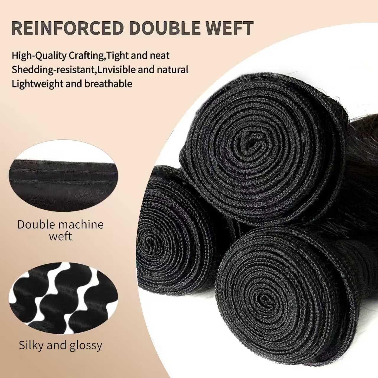 EclatWigs 12A Body Wave Bundles Human Hair, 20 Inch Natural Black, Unprocessed Brazilian Bundles Human Hair, Soft Smooth Double Weft, Quick Weft Extensions for Women