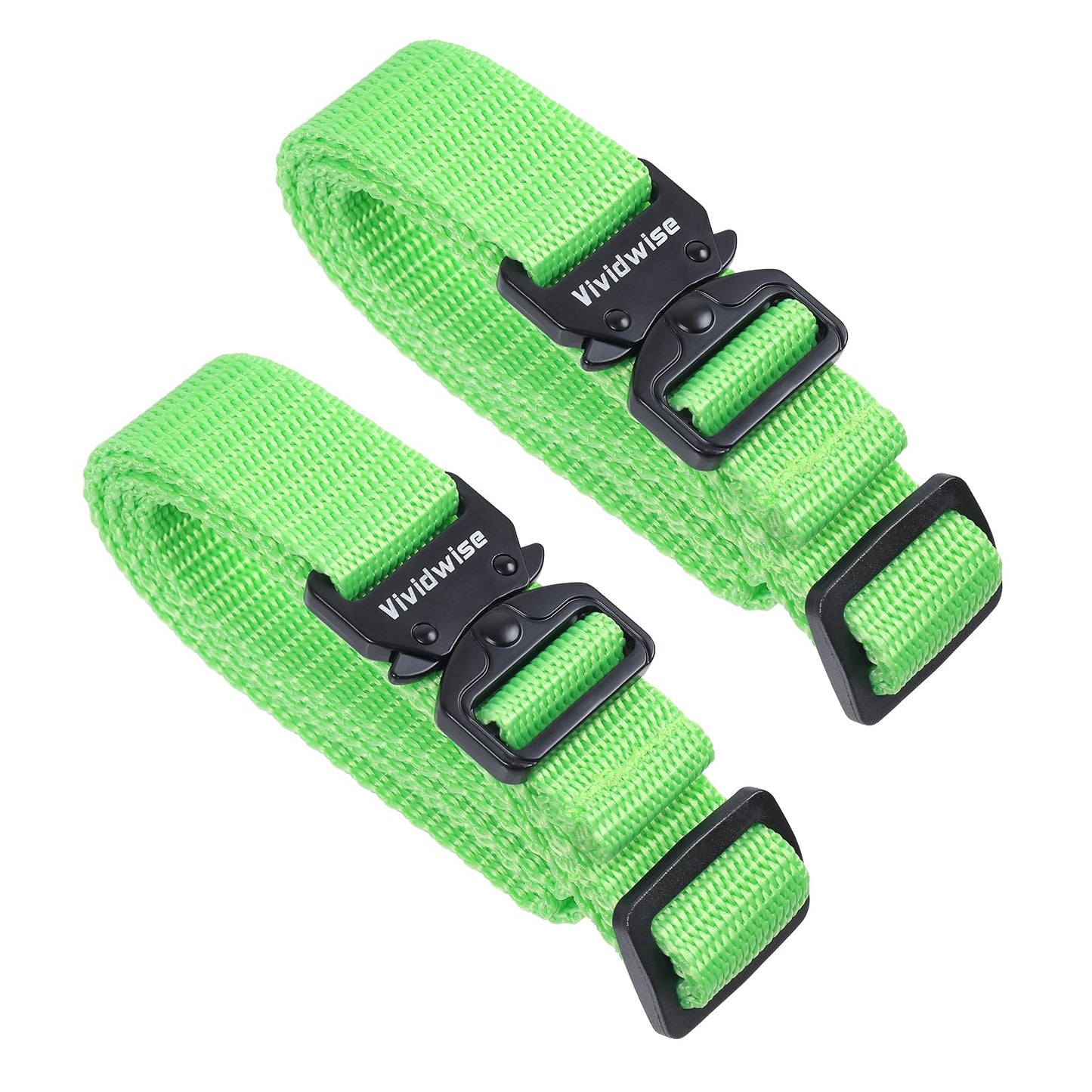 Vividwise Utility Straps with Metal Quick Release Buckle, Adjustable Nylon Belt Backpack Accessories Sleeping Bag Strap for Hiking, Travel, Outdoor Sports (Green-Metal Buckle, 1" W-48 L)"
