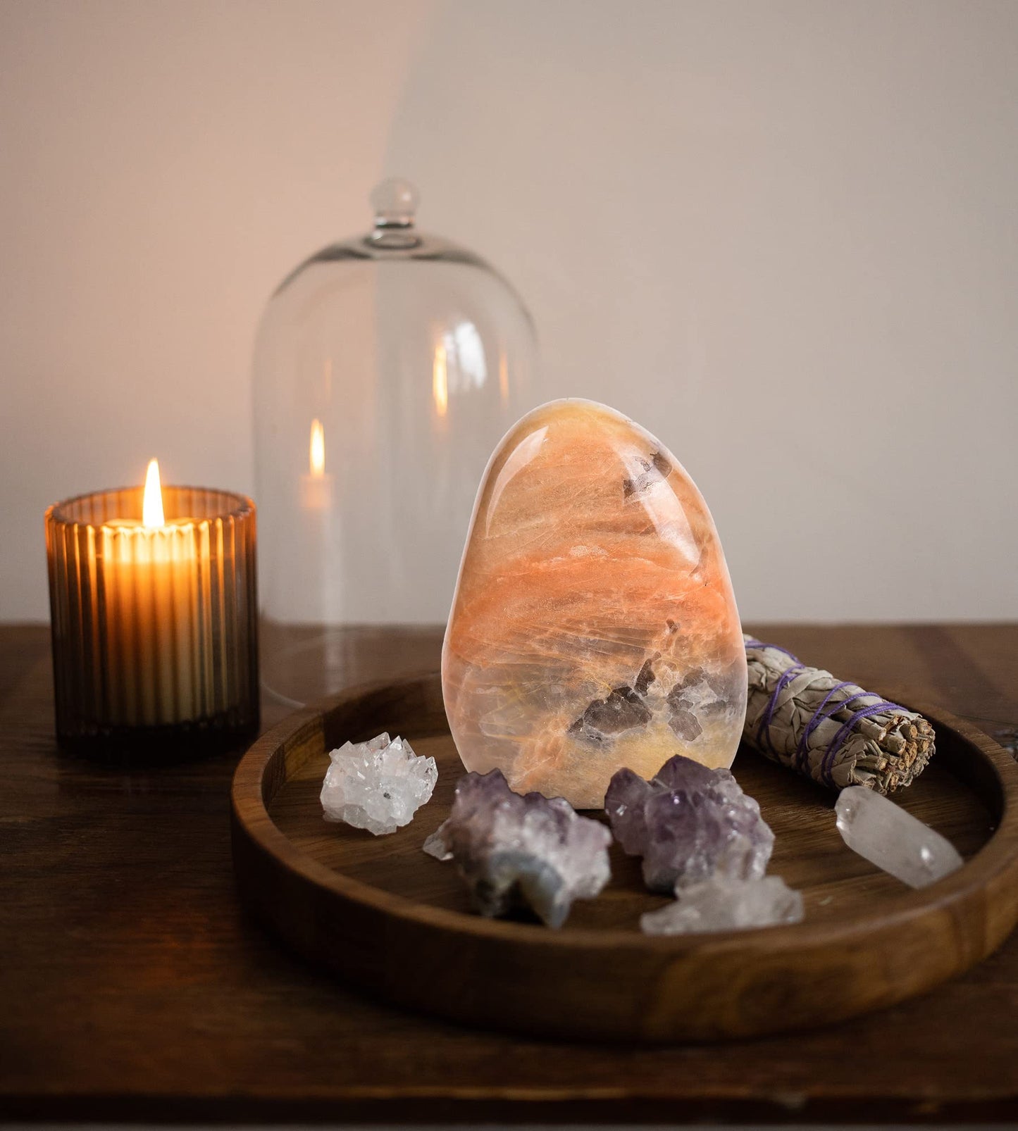 AMOYSTONE Single Orange Moonstone Rock Stones Collection Polished Crystal Healing Reiki Home Decor, Carved Polished, Irregular 0.7~1 LBS