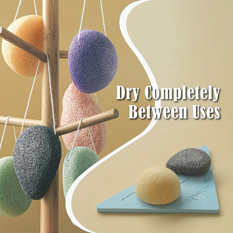 myHomeBody Natural Konjac Facial Sponges – Teardrop Shape - for Gentle Face Cleansing and Exfoliation - with Activated Charcoal and Turmeric Yellow, Set of 4