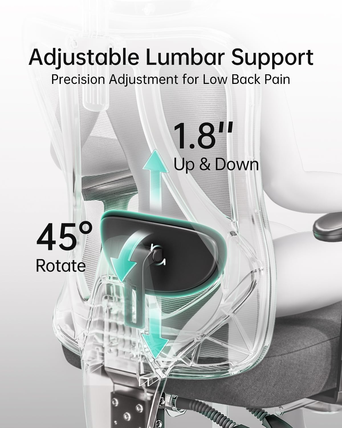 Hbada P3 Ergonnomic Office Chair with 2D Adjustable Lumbar Support, Office Chair with Adjustable Headrest and Armrest, 145ยฐ Stepless Tilt Function, Black(No Footrest)