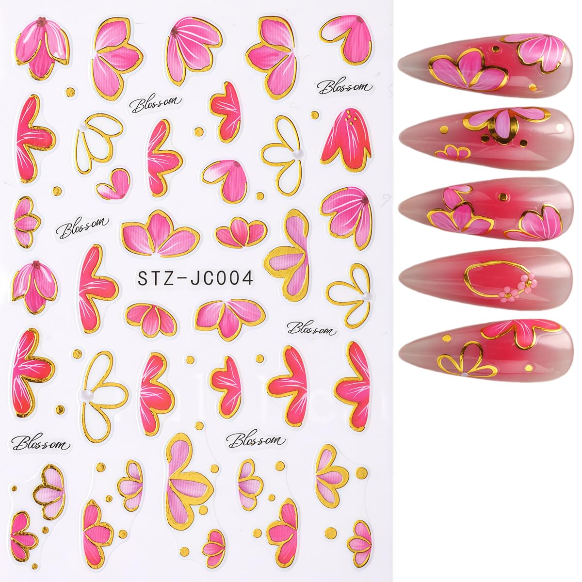 6 Sheets Flower Nail Stickers for Nail Art Spring Nail Decals 5D Self-Adhesive Glitter Butterfly Nail Design Summer Nails Supplies for Women Girls DIY Nail Art Decor