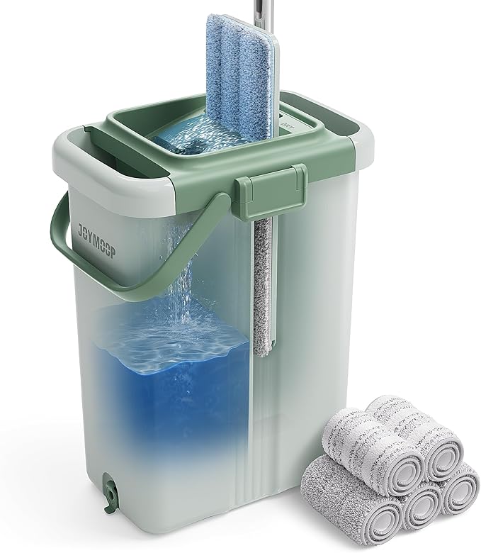 JOYMOOP Mop and Bucket Set â Commercial and Household Floor & Wall Cleaner with Long Handle, Includes 5 Microfiber Mop Pads for Easy Use