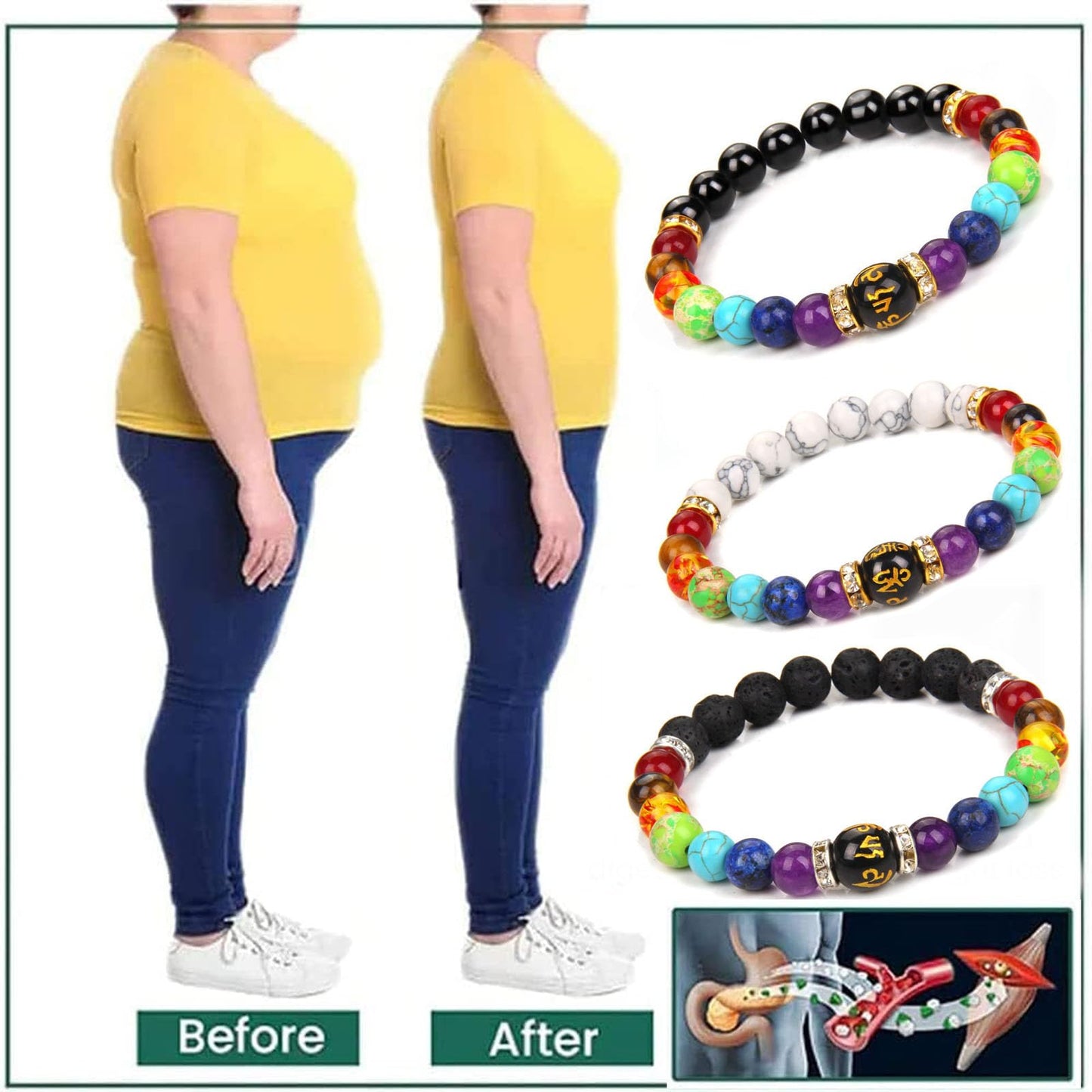 Chakra Bracelets for Women, Crystals and Healing Stones Pulsera Arus 7 Chakras Spiritual Bracelets for Woman Anxiety Healthbangle Lymphatic Drainage Elastic Bangle Natural Stone Yoga Crystals Beads Meditation Relax Anxiety(Matte Black)