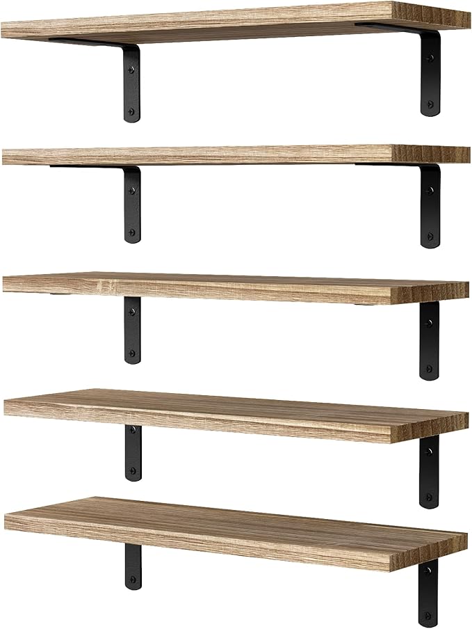 DOLLFIO Floating Shelves, 5 Sets Wall Shelves, Wood Floating Shelves for Bedroom Wall Décor, Wall Mounted Floating Bathroom Shelf for Storage, Floating Book Shelf, Living Room â Rustic Brown