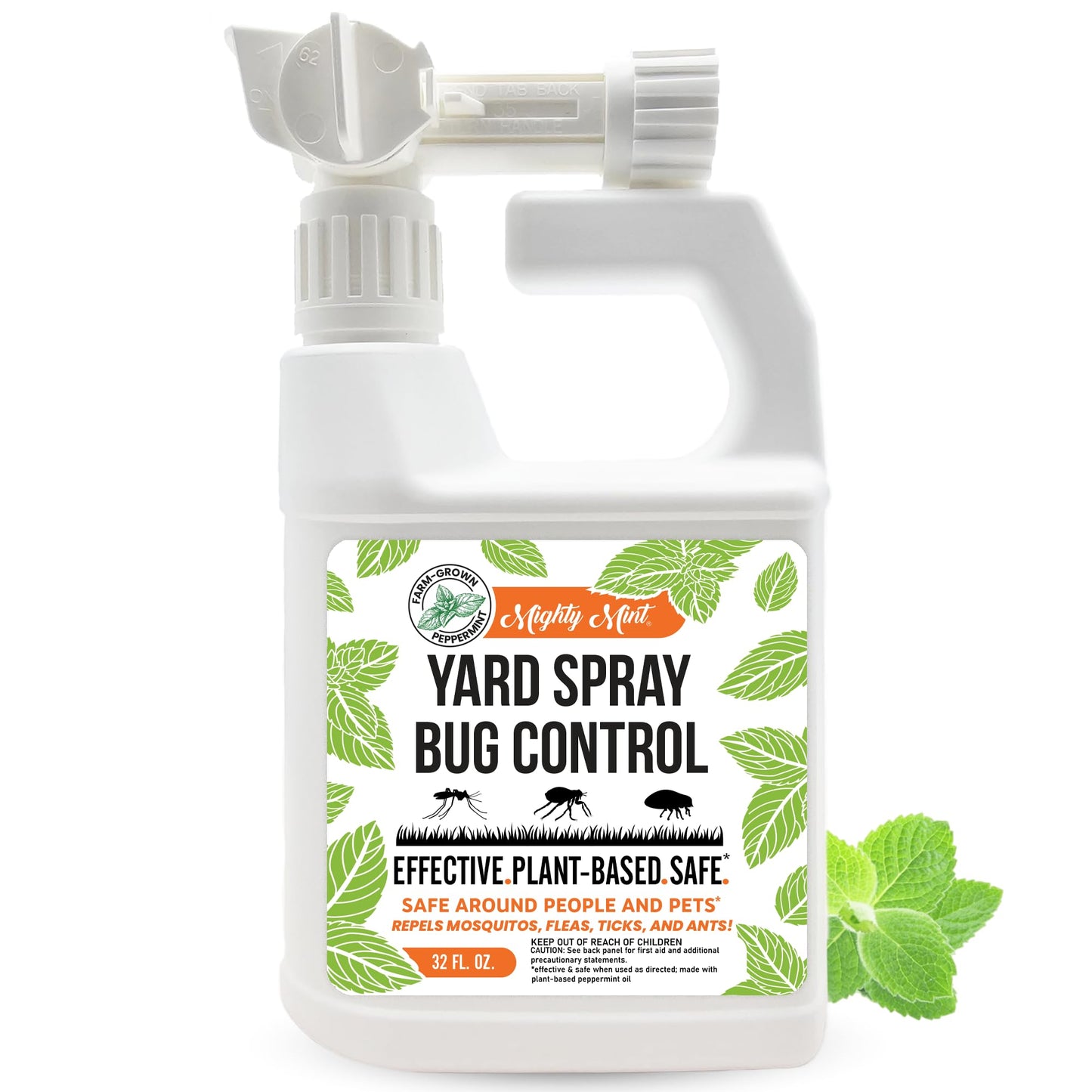 Mighty Mint Peppermint Oil Lawn & Yard Bug Control Spray â Natural Outdoor Pest Repellent for Fleas, Ticks, Mosquitoes, Ants, and More â Plant-Based, Extra-Strength Formula â 32 oz