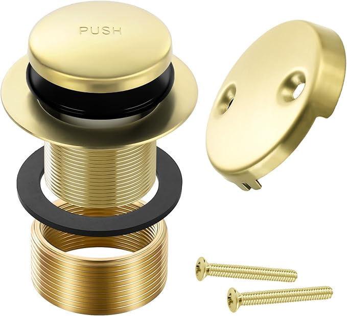 Gold Bathtub Drain Tip-Toe Tub Trim Set with Two-Hole Overflow Faceplate Bathroom Tub Drains Replacement Conversion Tub Drain Kit Assembly with Universal Fine & Coarse Thread