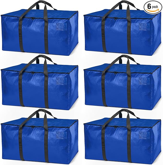 ClearSpace Heavy Duty Moving Bags or Storage Bag â Large Moving Boxes with Backpack Straps, Zippers & Handles â Perfect for Moving, College Dorm, Traveling, Camping, Christmas Decorations, 6 Pack