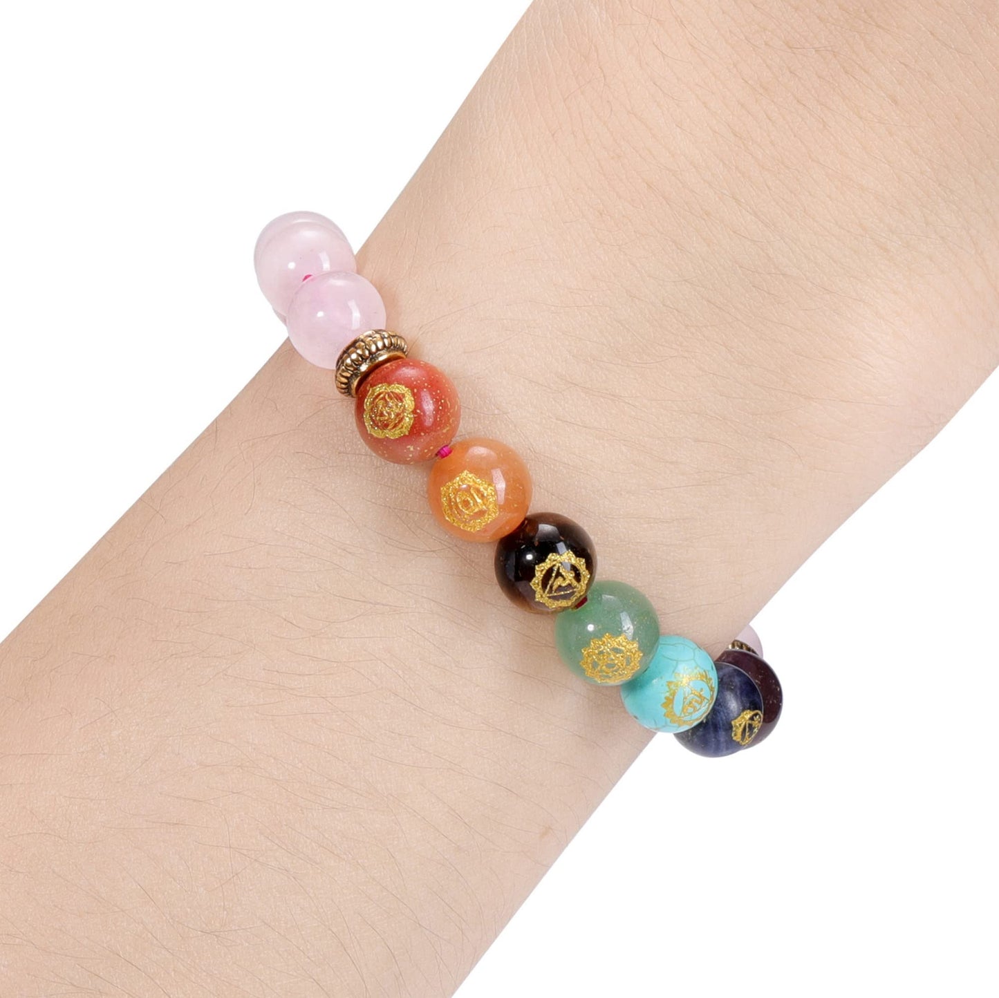 VadiForest Natural 8mm 7 Chakra Stone Crystal Bracelet Reiki Rose Quartz Healing Crystal Gemstone Beads Men Women Stretch Bracelet for Meditation