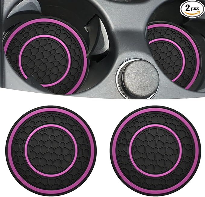 Car Cup Coaster Universal Automotive Waterproof Non-Slip Cup Holders Sift-Proof Spill Holder Car Interior Accessories 2 Pack Black & Purple