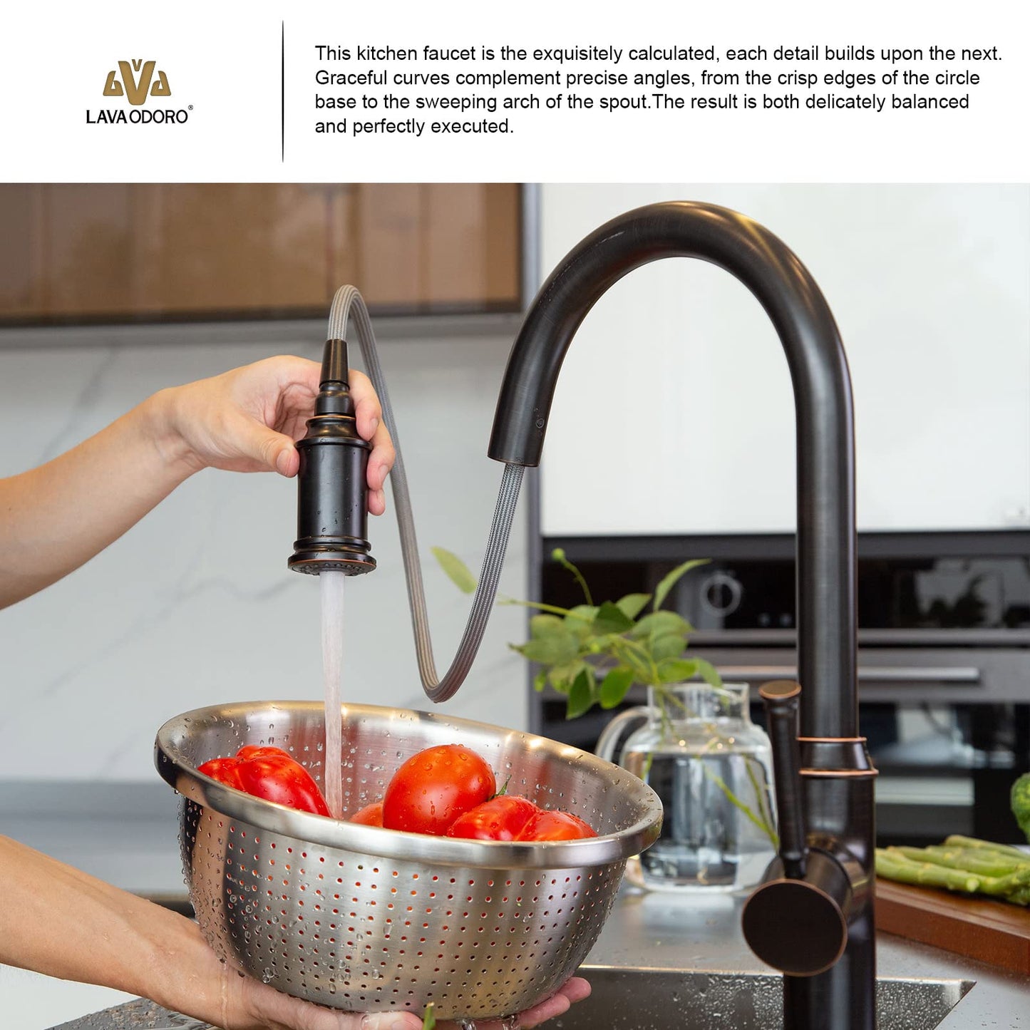 Lava Odoro Oil Rubbed Bronze Kitchen Faucet with Pull Down Sprayer, Single Handle Kitchen Sink Faucet Bronze Faucet for Kitchen Sink 1 Hole and 3 Hole, Deck Plate Included, KF421-ORB