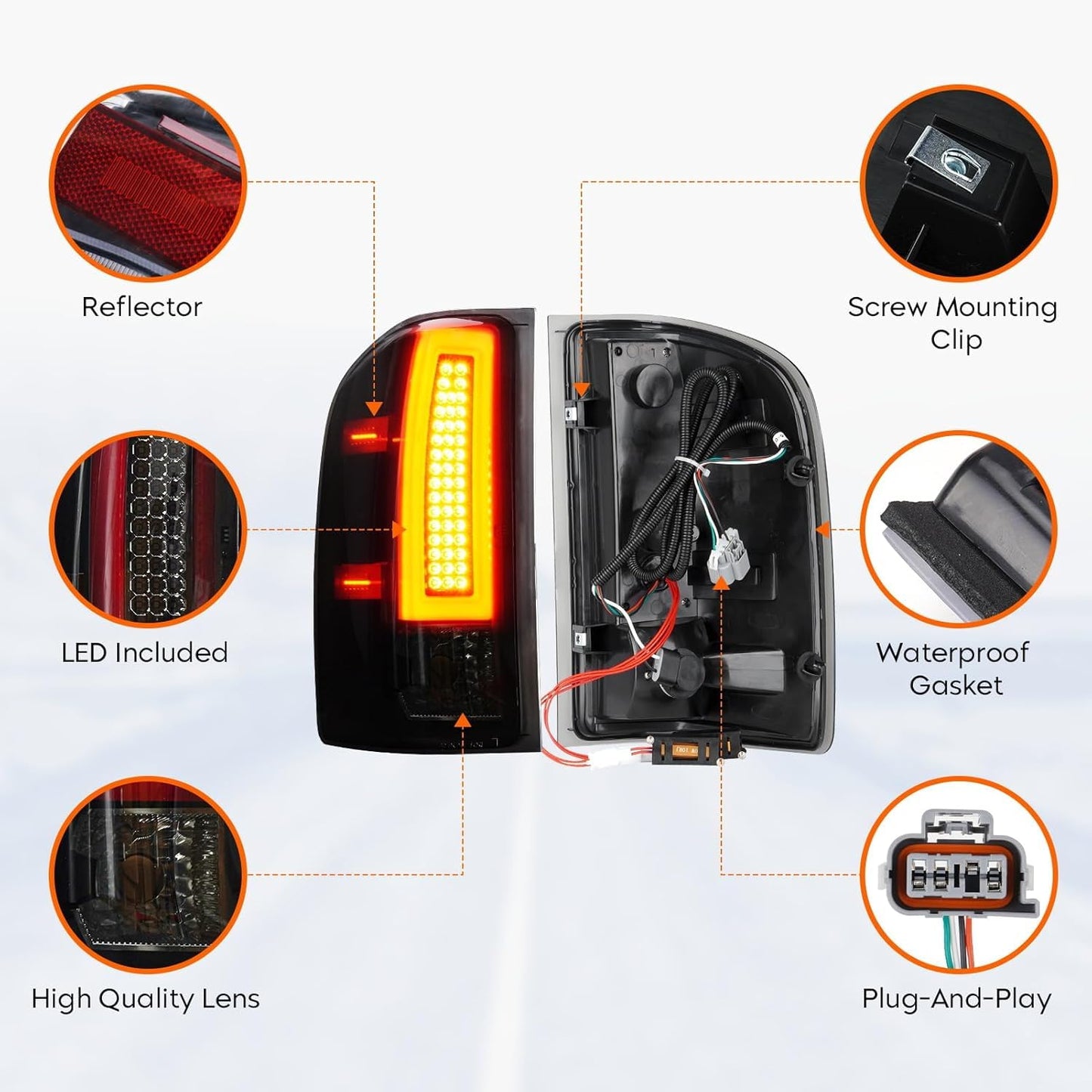Tail Light + 3rd Third Brake Cargo Lamp for 07-13 Chevy Silverado 1500, 07-14 2500HD 3500HD, 08-14 GMC Sierra 3500 HD, High Mount Stop Light Rear LED Taillight, 25958482 25958483 GM2800207 GM2801207