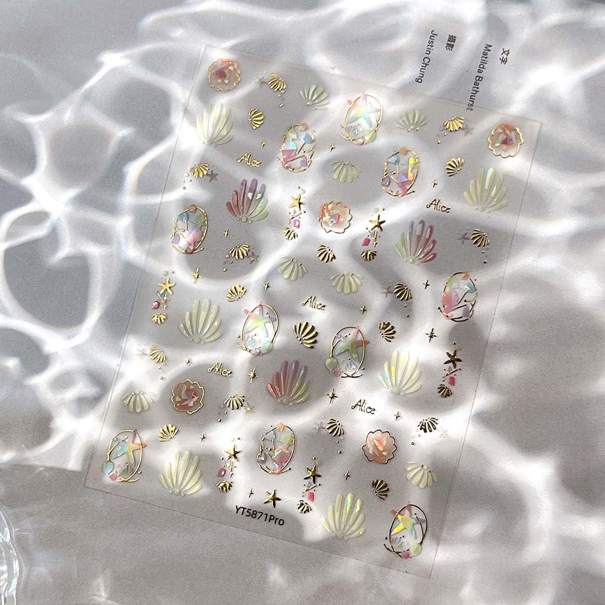 Summer Iridescent Nail Stickers Seashell Starfish Nail Decals Gold Stickers for Nails Design 3D Self Adhesive Nail Art Supplies & Decorations for Women Girls,1 Sheet DIY Manicure Decor