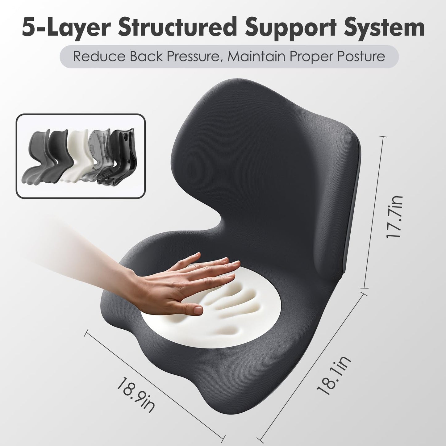 Civa Ergonomic Back Support Seat for Chair and Long Sitting, Full Back, Hip and Thigh Support with Structured Lumbar System and Extra-Thick Memory Foam for Pain Relief and Reduced Sitting Discomfort