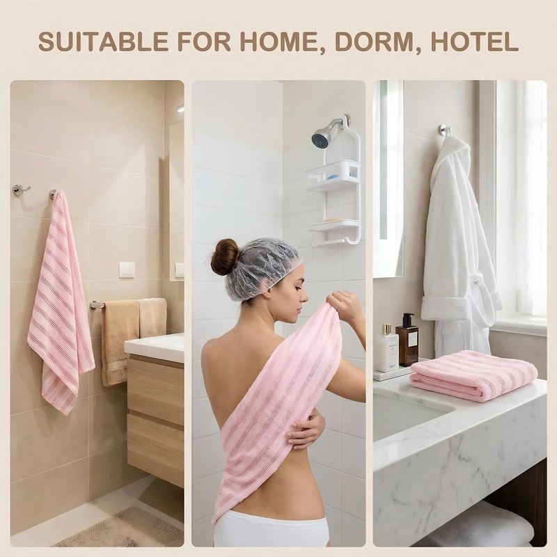 Kopdisp Cotton-Blend Exfoliating Shower Towel, 39 x 10 in Japanese/Korean-Style Back Scrubber for Shower, Dual-Sided Body Scrubber Washcloth, Quick-Dry Bath Towel for Men and Women (Pink)