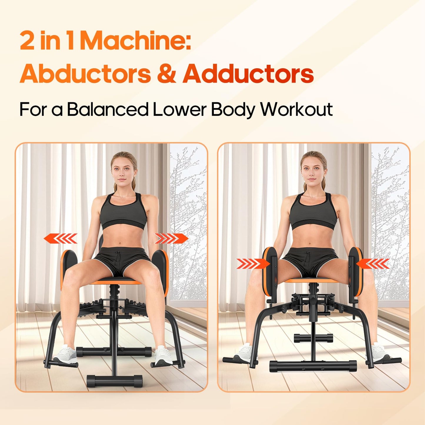 HXD-ERGO Hip Abductor/Adduction Machine for Home Gym, 6-Level Glute Machine & Thigh Workout Equipment, Booty Builder with Plush Padding, Compact Leg Exercise Euipment for Women & Men (Orange)