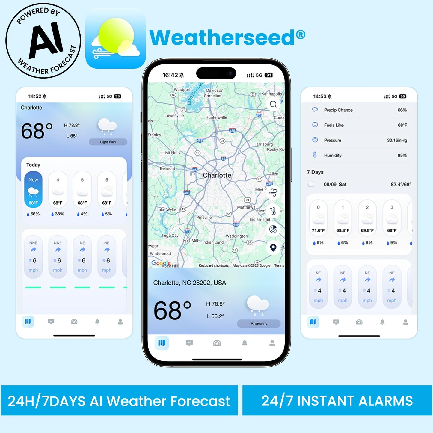 Sainlogic Smart WiFi Weather Stations Wireless Indoor Outdoor SA68 Plus,24/7 AI Weather Forecast by Weatherseedยฎ,APP/Email Alert,Home Weather Station with Rain Gauge,2-Year Data Storage(Only 2.4G)