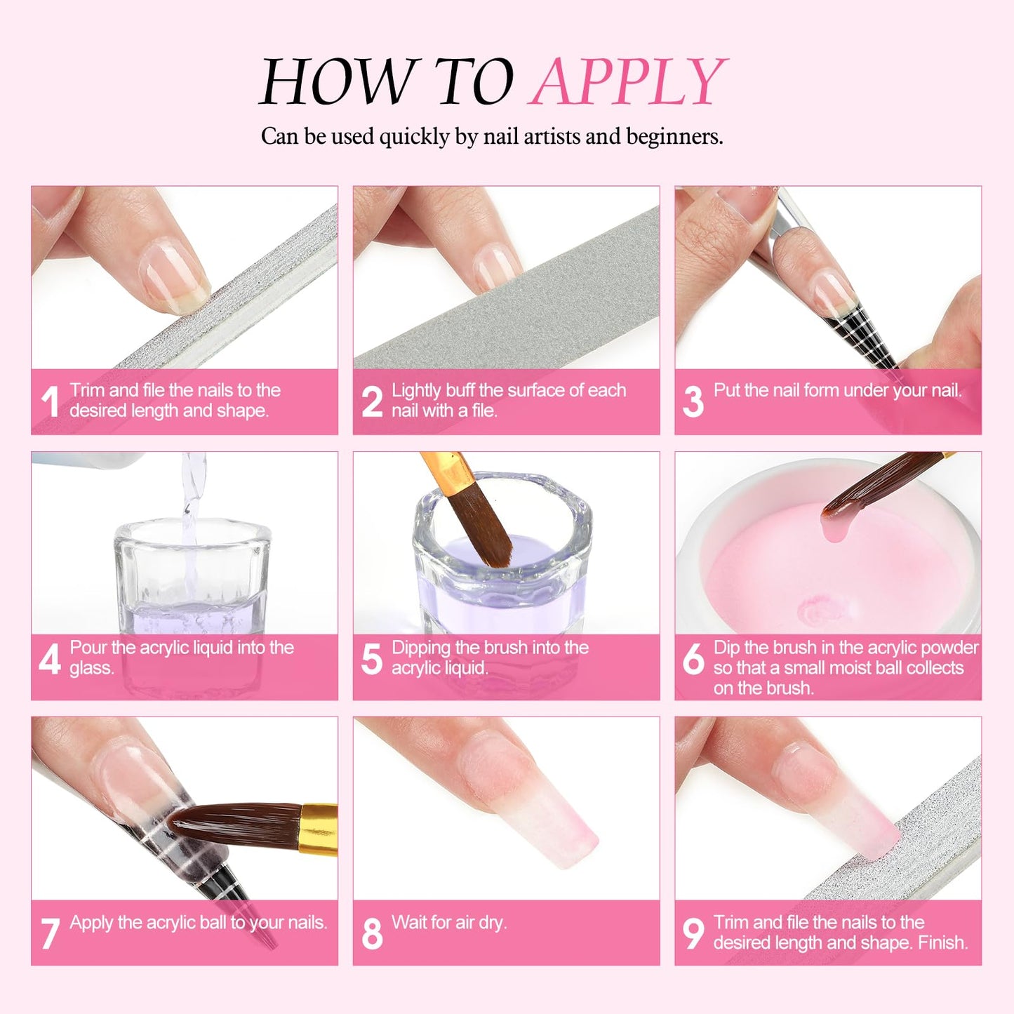 Acrylic Nail Kit with Drill and U V Light, Professional Nail Kit Acrylic Set for beginners with Everything 3PC Powder 24PC Glitter Fake Tips Decoration Nails Set DIY Home Salon