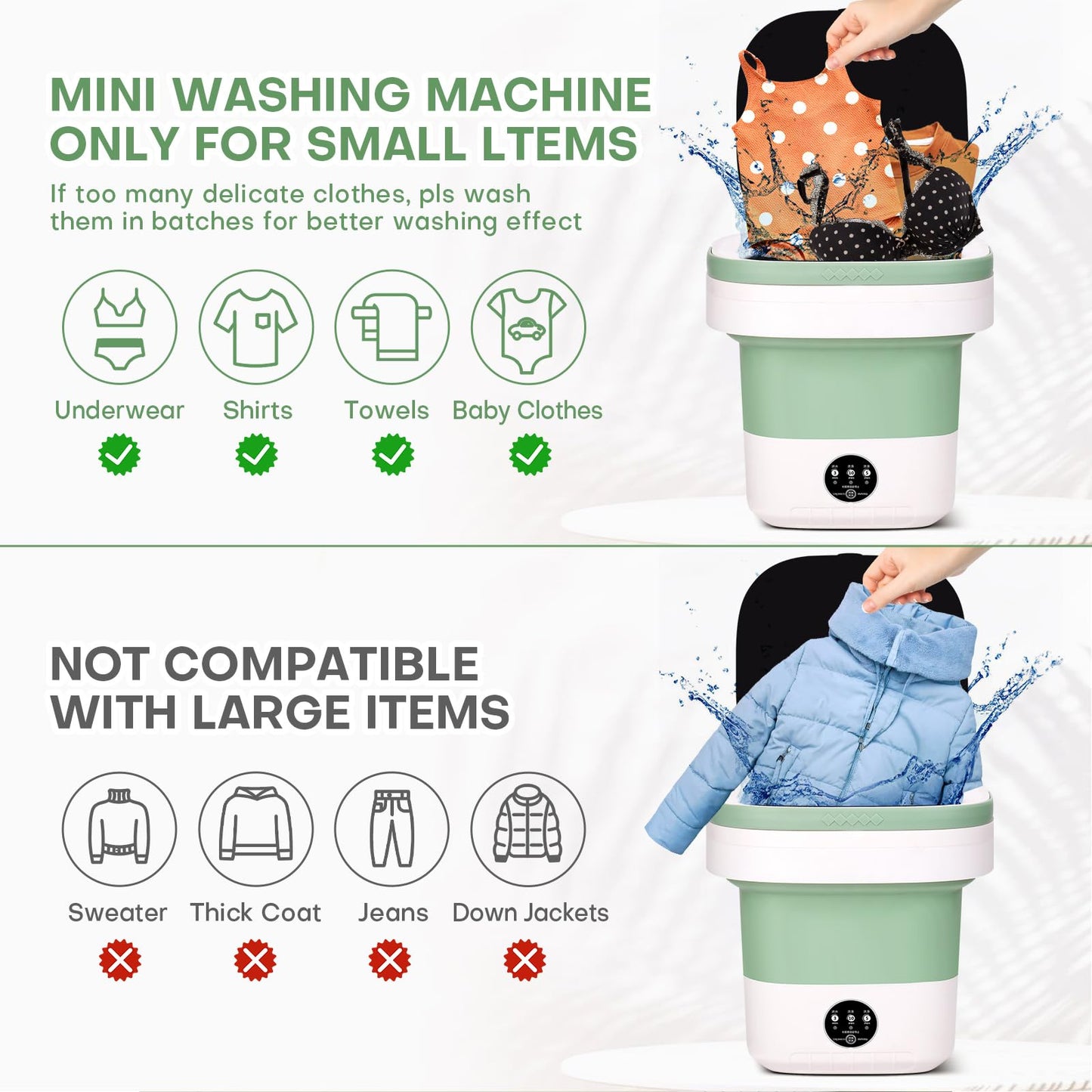 Portable Washing Machine, Upgrade 13L Mini Clothes Washer with 3 Modes, Foldable Small Laundry Machine for Travel, Camping, RV - Perfect for Underwear, Baby Clothes, Socks