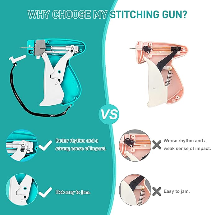 Stitch Gun for Clothes, Handheld Stitch Gun Quick Clothing Fixer,Sewing Kit Includes 1,000 Black Fasteners & 1,000 White Fasteners & 6 Needles (Blue)