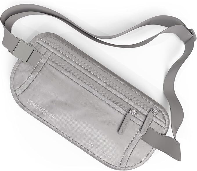 VENTURE 4TH Money Belt for Travel â Hidden Under-Clothes RFID Blocking Passport Holder & Slim Travel Wallet Pouch for Men & Women to Protect Cash, Cards & Documents (Sleek Silver)
