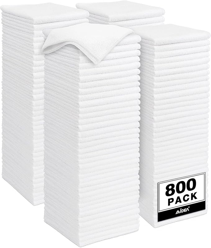 AIDEA Microfiber Cleaning Cloth White-800PK, Soft Microfiber Towels for Cars, Absorbent Cleaning Rags, Lint-Free Streak-Free Wash Cloths for House, Kitchen, Window,11.5"Ã11.5"